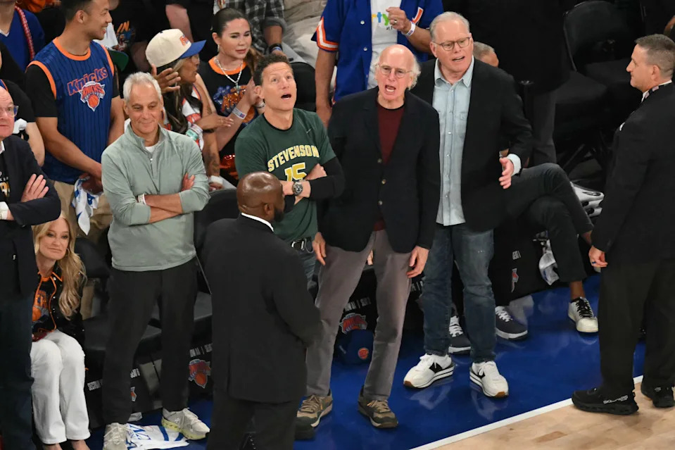 From left, Rahm Emanuel, Ari Emanuel, Larry David and David Zaslav