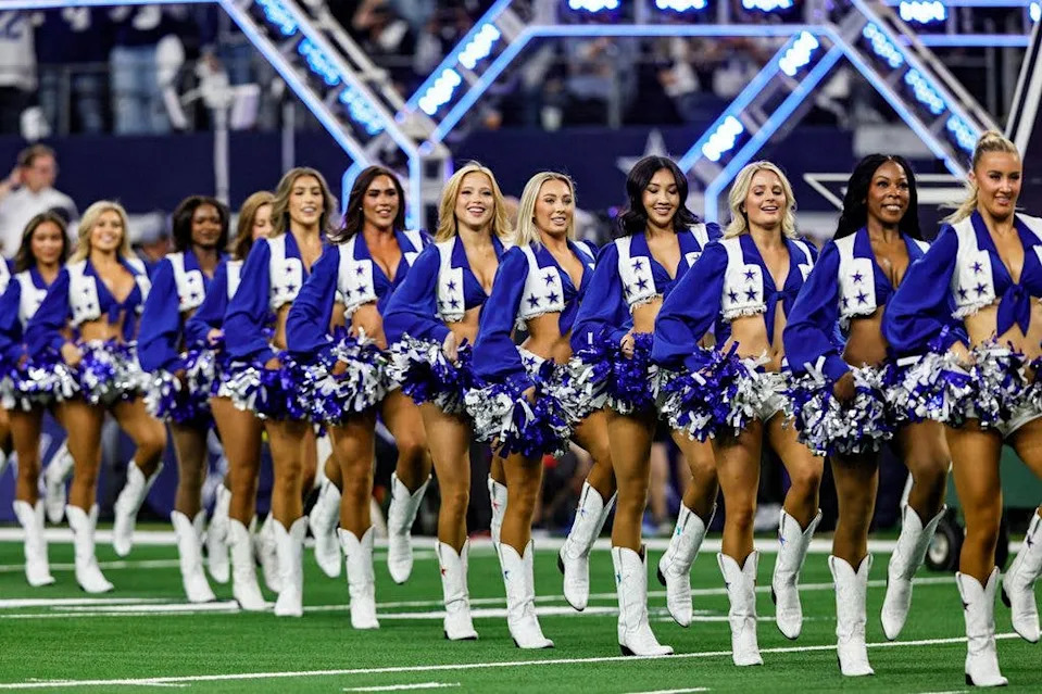 The Dallas Cowboys Cheerleaders perform during the game between the Dallas Cowboys and the Philadelphia Eagles on November 23, 2025 at AT&T Stadium in Arlington, Texas.
