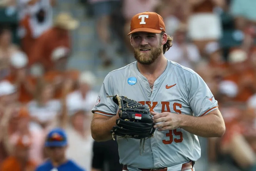 AUSTIN, TX – MAY 31: Pitcher Sam Cozart #35 of the Texas Longhorns walks off the field during the NCAA Division I Regional game between Texas Longhorns and UC Santa Barbara Gauchos on May 31, 2026, at UFCU Disch-Falk Field in Austin, TX. (Photo by David Buono/Icon Sportswire via Getty Images)