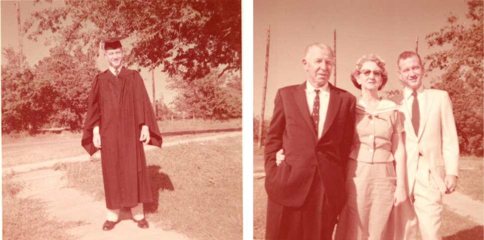 collage of two images of a family at UT graduation
