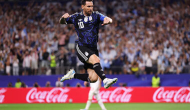 ARLINGTON, TEXAS - JUNE 27: Lionel Messi #10 of Argentina celebrates scoring his team's third goal during the FIFA World Cup 2026 Group J match between Jordan and Argentina at Dallas Stadium on June 27, 2026 in Arlington, Texas. (Photo by Ryan Pierse - FIFA/FIFA via Getty Images)