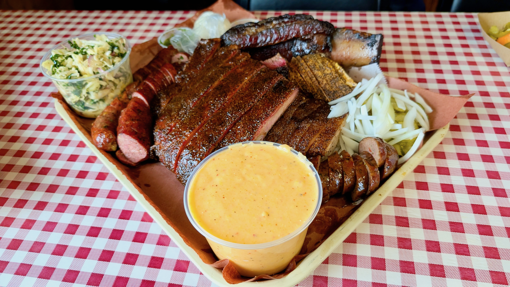 A plate of barbecue from Goldee's.
