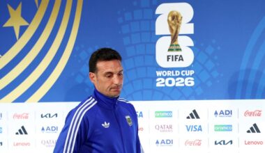 ARLINGTON, TEXAS - JUNE 21: Head coach Lionel Scaloni of Argentina speaks to the media during the press conference of Argentina one day ahead of the FIFA World Cup 2026 Group J match between Argentina and Austria at Dallas Stadium on June 21, 2026 in Arlington, Texas.
