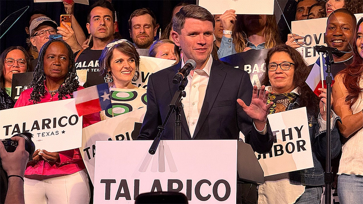Democratic Senate candidate Rep. James Talarico speaking to supporters in Austin, Texas