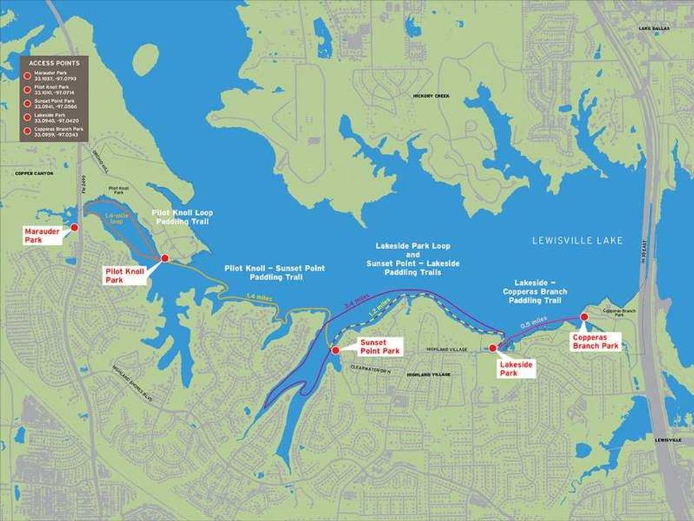 Map of the Hickory Creek Arm trails on Lewisville Lake