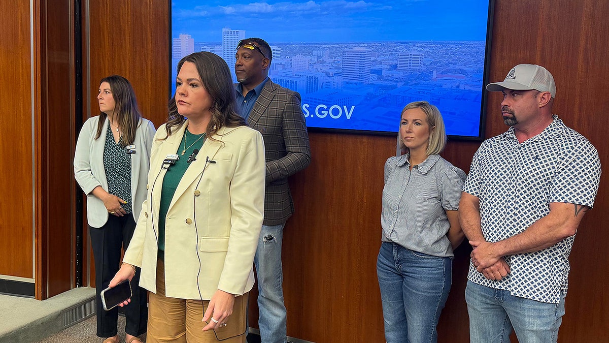 Midland, Texas, officials at a news conference to discuss Friday, June 12, 2026, mass shooting in the western Texas city. (Luke Dias/Reporter-Telegram via AP)