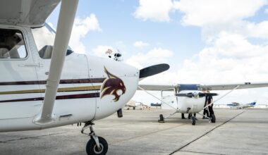 two white airplanes with txst bobcat logos