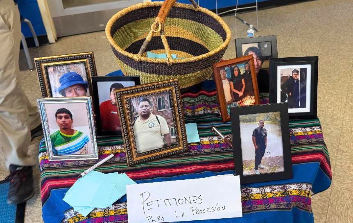 <div><p>St. Camillus Parish in Silver Spring, Maryland, created a special altar featuring photos, names and prayer intentions of those who are detained or too afraid to attend the Archdiocese of Washington’s Corpus Christi procession. Photos courtesy of Sister Eilis McCulloh, Kathy Gallagher and Edwin Mendez.</p></div>