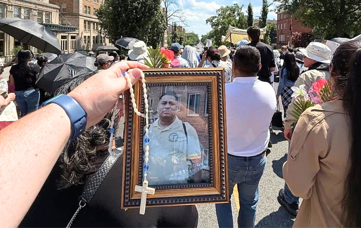 St. Camillus Parish in Silver Spring, Maryland, created a special altar featuring photos, names and prayer intentions of those who are detained or too afraid to attend the Archdiocese of Washington’s Corpus Christi procession. Photos courtesy of Sister Eilis McCulloh, Kathy Gallagher and Edwin Mendez.