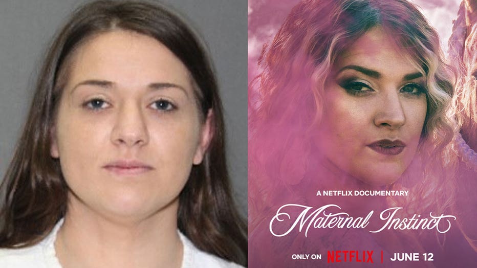 The mugshot of Taylor Parker (left) and a post for the Netflix documentary (right).