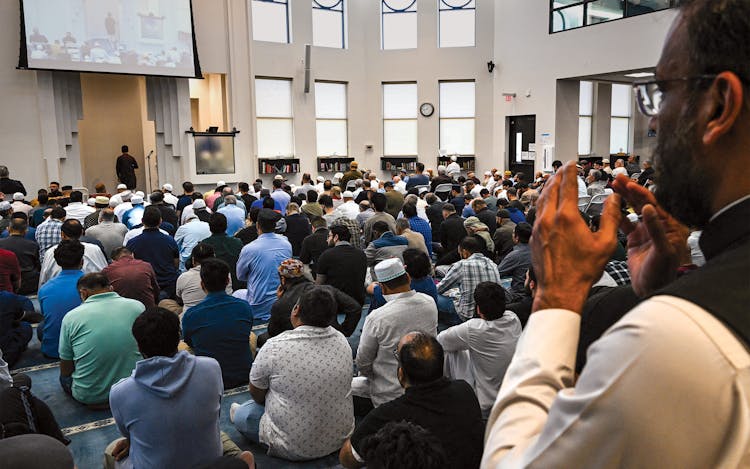 East Plano Islamic Center congregants praying in April 2025