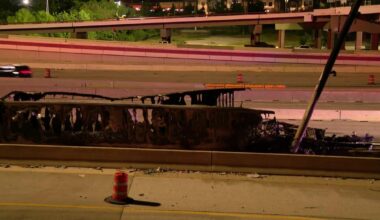 Fiery tanker truck crash kills 1 person, shuts down southbound I-35E lanes in North Texas, police say