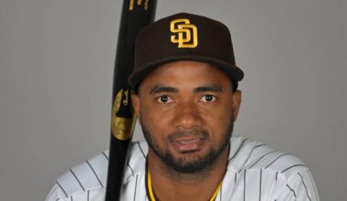 Feb 18, 2026; Peoria, AZ, USA;    San Diego Padres Pablo Reyes (26) during spring training photo day. Mandatory Credit: Jayne Kamin-Oncea-Imagn Images