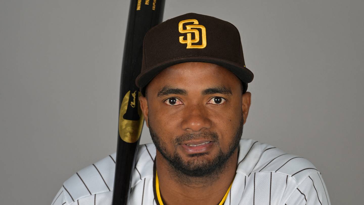 Feb 18, 2026; Peoria, AZ, USA;    San Diego Padres Pablo Reyes (26) during spring training photo day. Mandatory Credit: Jayne Kamin-Oncea-Imagn Images