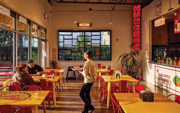 The modern Houston dining room at Huncho's.