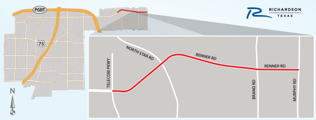 Map of Renner Road between Telecom Parkway and Murphy Road