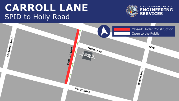 Map showing closure on Carroll Lane.