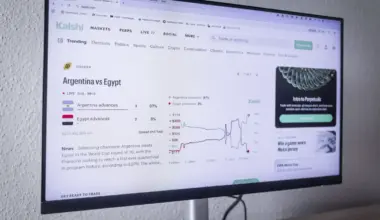 A computer screen displays the homepage of Kalshi, a prediction market platform. The main "market" feature on the website is for the Argentina and Egypt FIFA World Cup game.