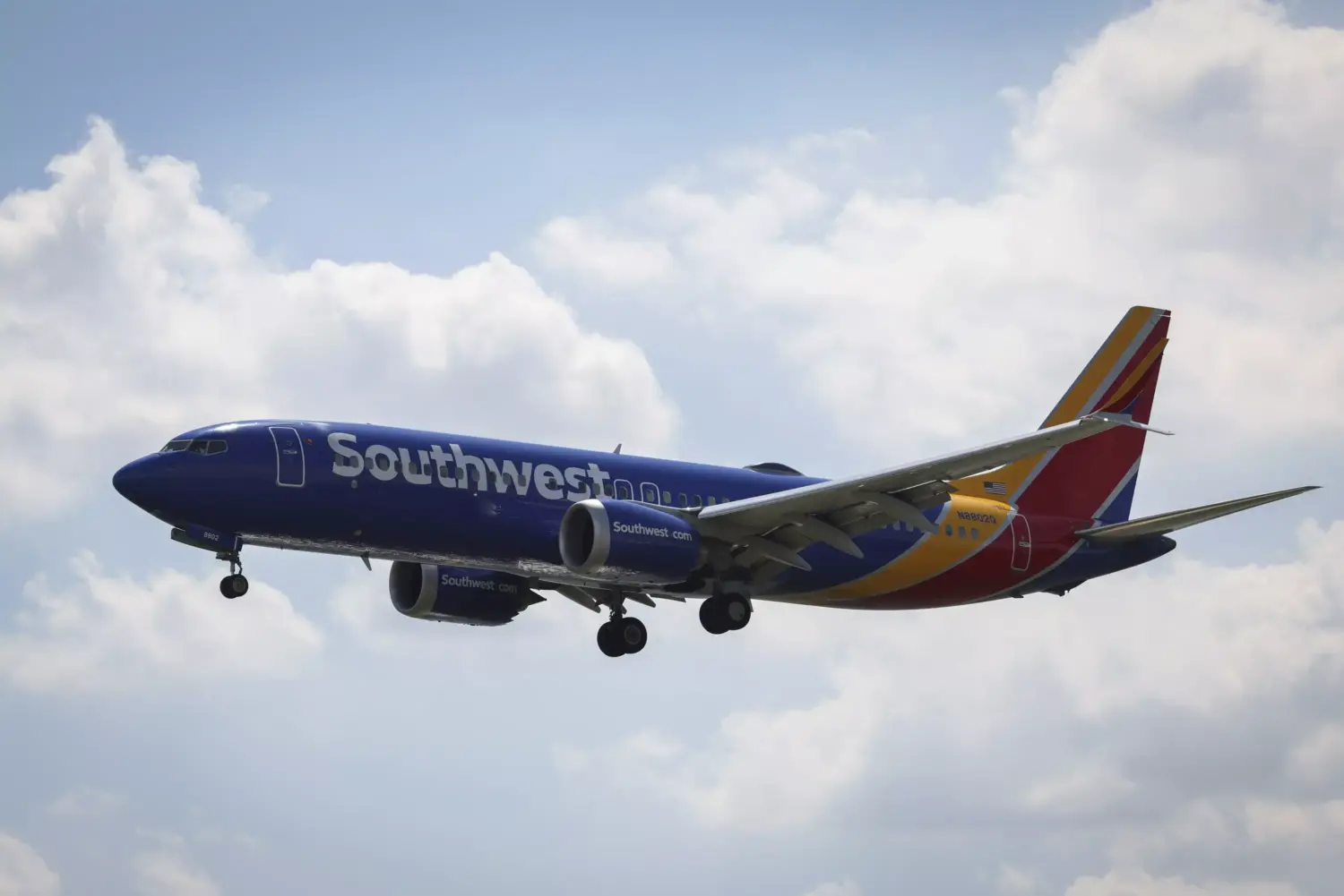 A Southwest Airlines aircraft heads toward in Dallas Love Field.
