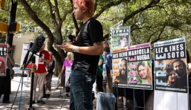 Esteban Soto, the son of Ines and Liz Soto, reads statements from his parents outside of the Eldon B. Mahon U.S. Courthouse in Fort Worth, Texas, Wednesday, July 1, 2026. Two judges sentenced seven defendants in the Prairieland Detention Center attack in the federal court Wednesday.