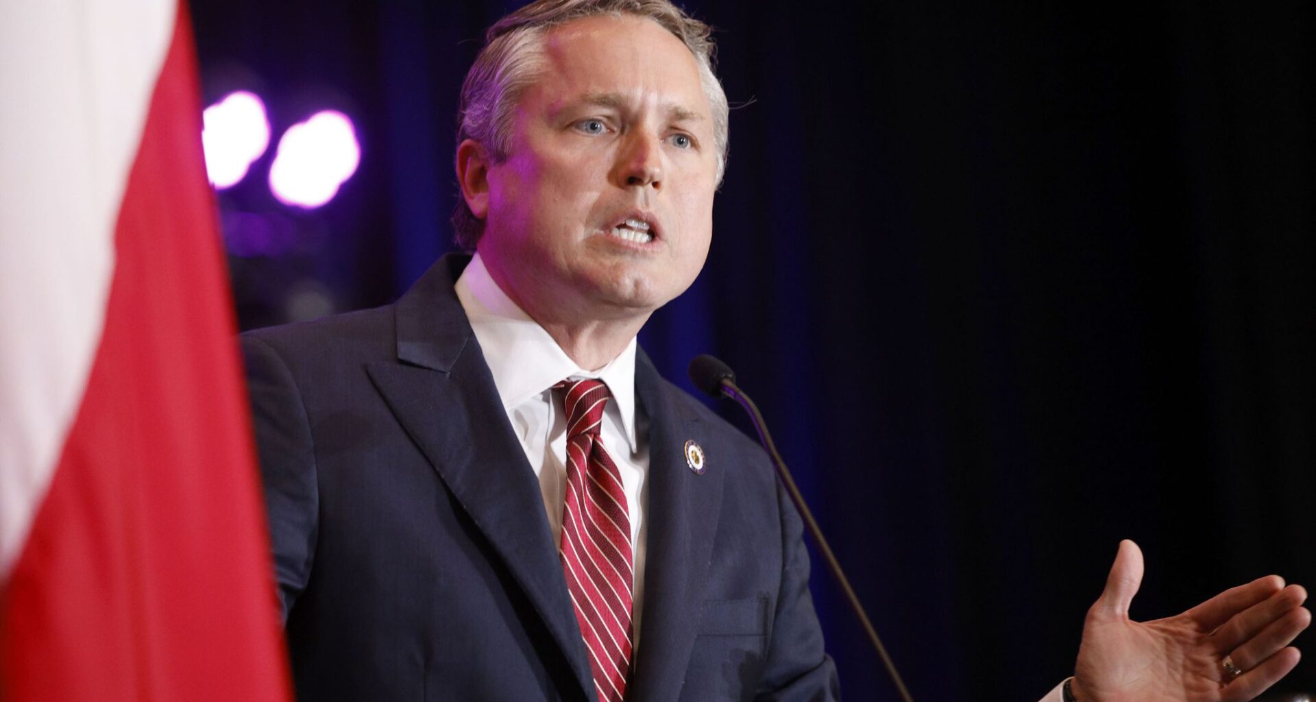State Rep. Brian Harrison speaks during a Republican election night watch party at Gaylord Texan Resort and Convention Center, Tuesday, Nov. 5, 2024, in Grapevine.