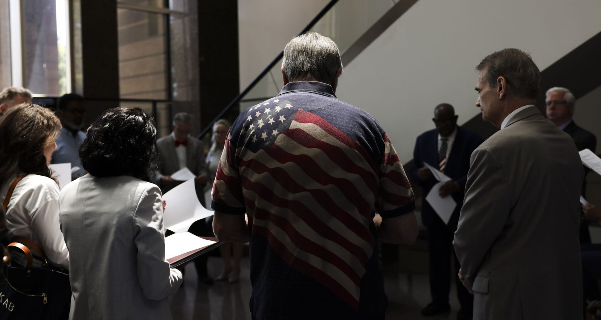 Lawyers from throughout Dallas County take part in annual reading of the Declaration of Independence, on Thursday, July 2, 2026 at Frank Crowley Courts Building in Dallas.