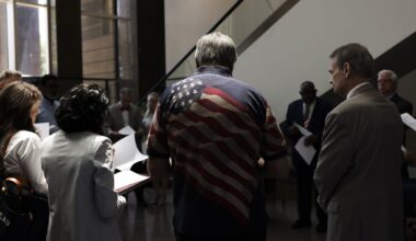 Lawyers from throughout Dallas County take part in annual reading of the Declaration of Independence, on Thursday, July 2, 2026 at Frank Crowley Courts Building in Dallas.