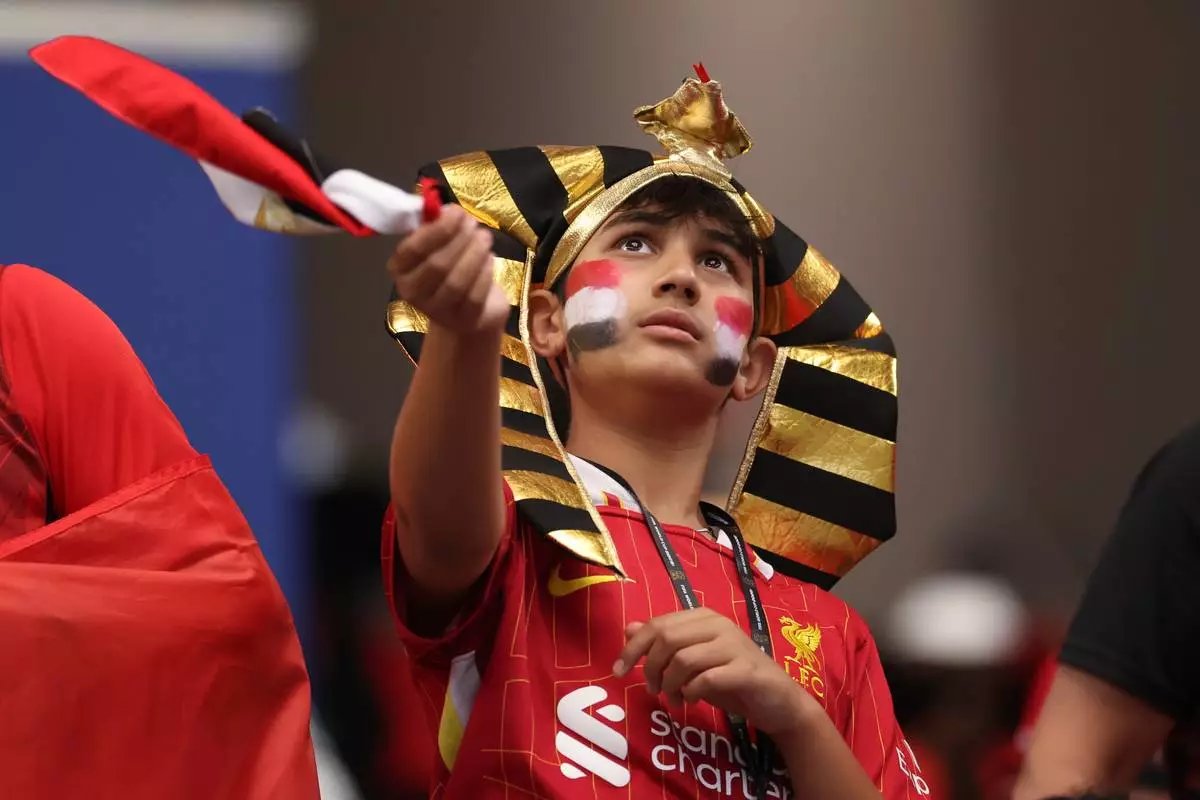 A fan of Egypt ahead the World Cup round of 32 soccer match between Australia and Egypt in Arlington, Texas, near Dallas, Tuesday, Friday, July 3, 2026. (AP Photo/Sam Hodde)