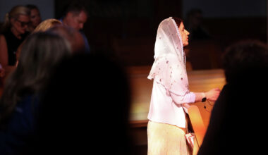 People pray during a memorial rosary in honor of Blair and Brooke Harber and Lila Bonner, who lost their lives in the Texas Hill Country flood, at St. Rita Catholic Community Church in Dallas Texas, Friday, July 3, 2026.