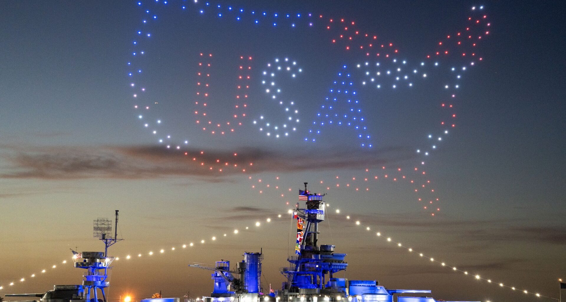 Battleship Texas drone show and fireworks over Galveston: See photos