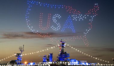 Battleship Texas drone show and fireworks over Galveston: See photos
