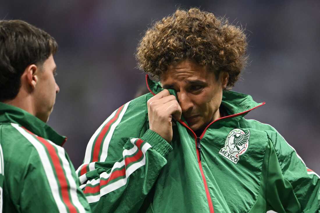 Mexico's goalkeeper #13 Guillermo Ochoa reacts after losing the 2026 World Cup round of 16 football match between Mexico and England at the Mexico City Stadium in Mexico City on July 5, 2026. 