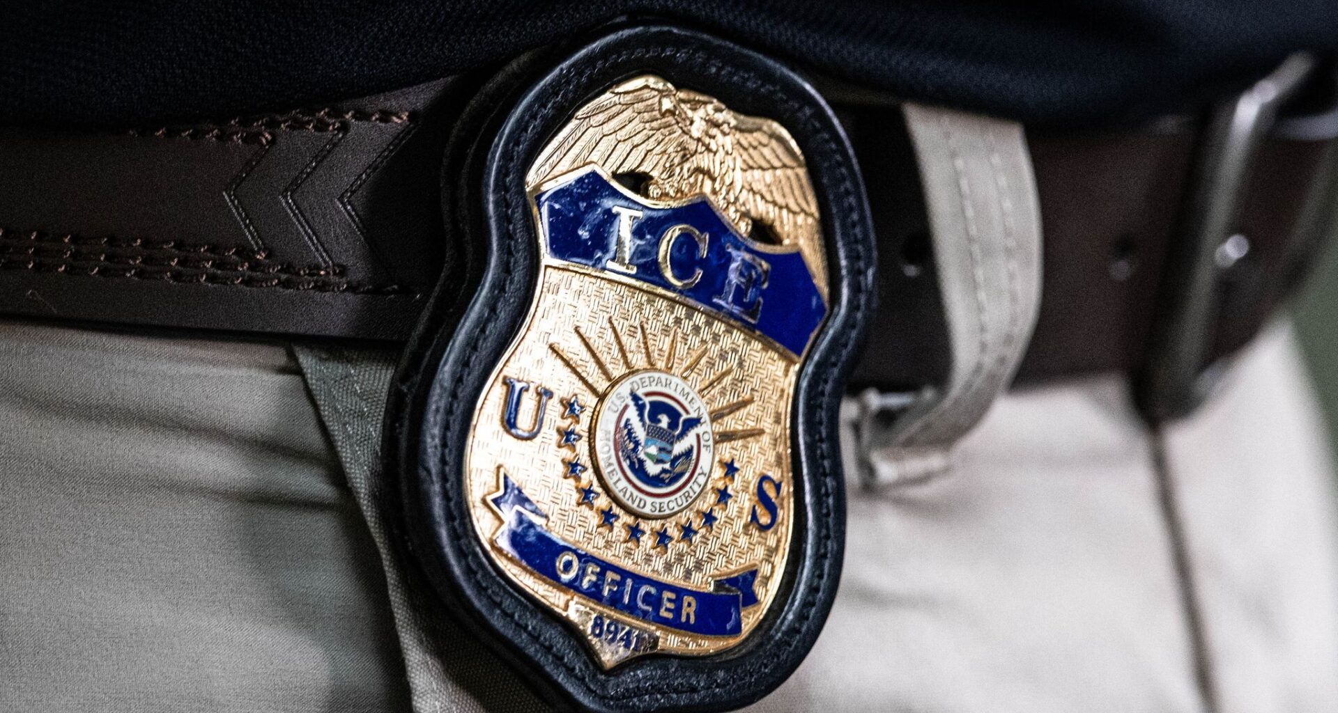 An ICE deportation officer’s badge in Dallas, Monday, June 1, 2026.
