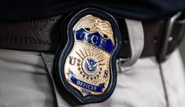 An ICE deportation officer’s badge in Dallas, Monday, June 1, 2026.