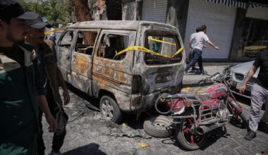 Explosions rock Syria's capital as French President Macron visits