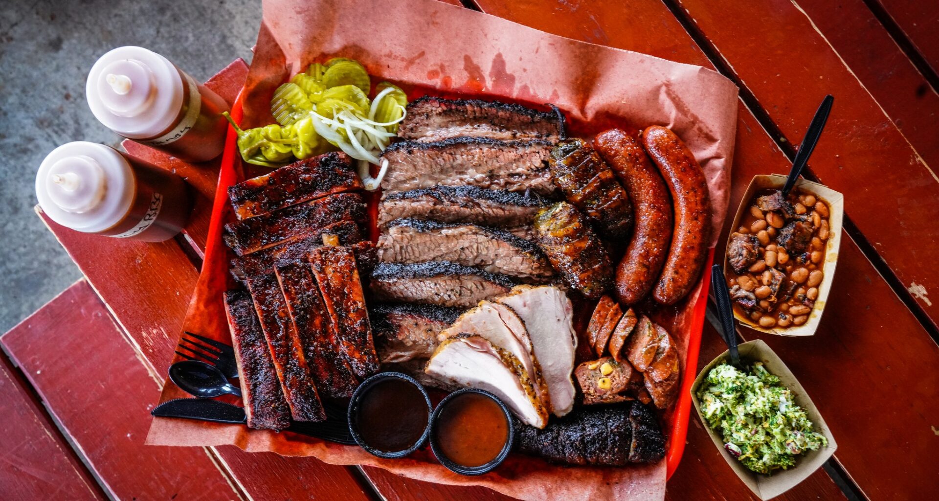 The Original Roy Hutchins Barbecue meat platter.