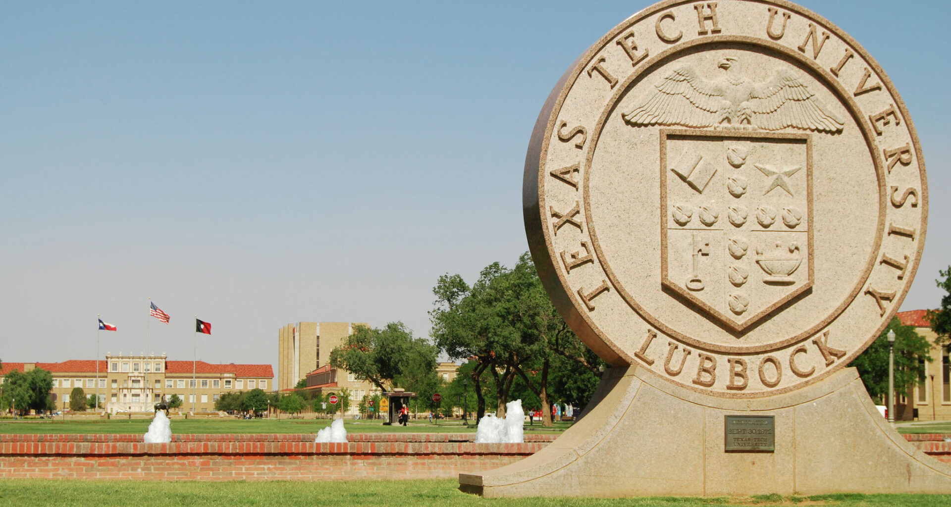 Texas Tech seal on the the university's campus in Lubbock. 