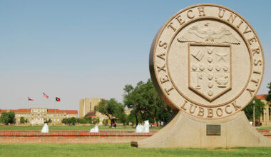 Texas Tech seal on the the university's campus in Lubbock. 