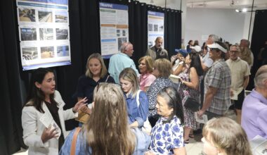 Residents gather during a community open house events regarding the Dallas Stars arena project at the Shops at Willow Bend mall, on Wednesday, July 8, 2026 in Plano.