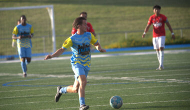 West Texas FC's Archie Wisdom dribbles the soccer ball during a USL League 2 match against the Lubbock Matadors SC, July 8, 2026, at Astound Broadband Stadium. 