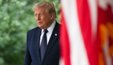 President Donald Trump arrives Monday to speak at a lunch in the White House Rose Garden.