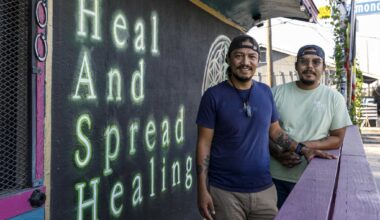 Rogelio, left, and Michael Sanchez stand outside of their restaurant Hash Vegan Eats.