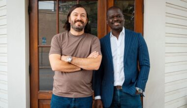 Chef Aaron Bludorn and Cherif Mbodji outside of Liberty Saloon building.