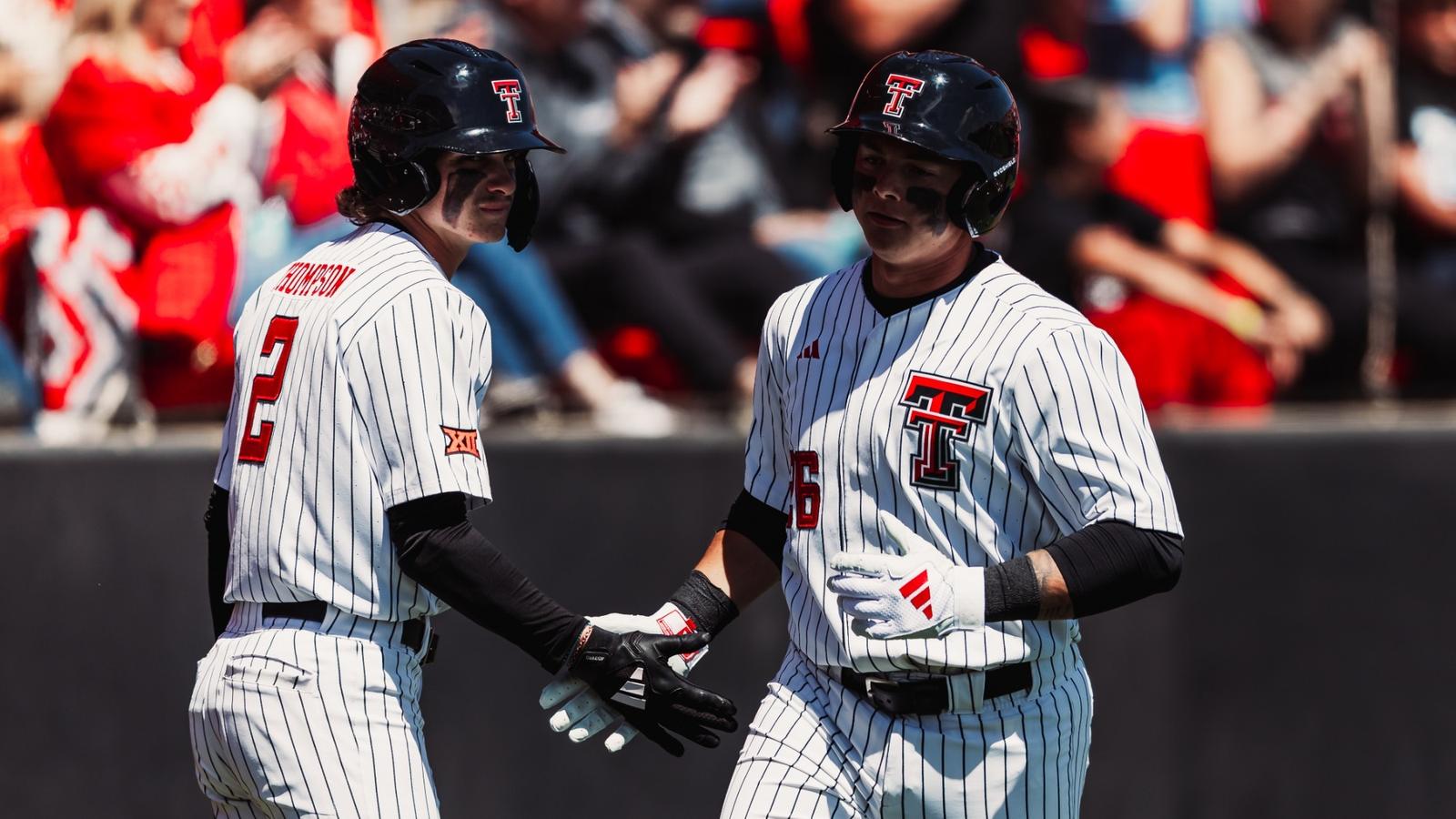 Caden Ferraro stands and admires a home run during the Red Raiders contest at Cincinnati
