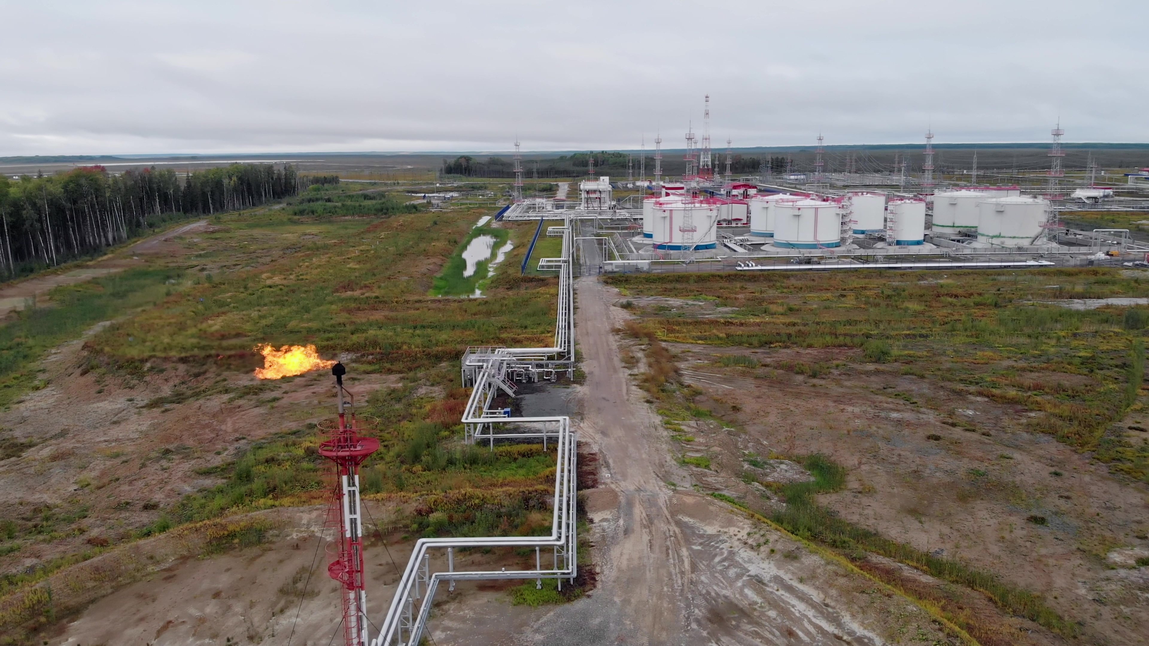 Pipeline and oil and gas holding tanks. 