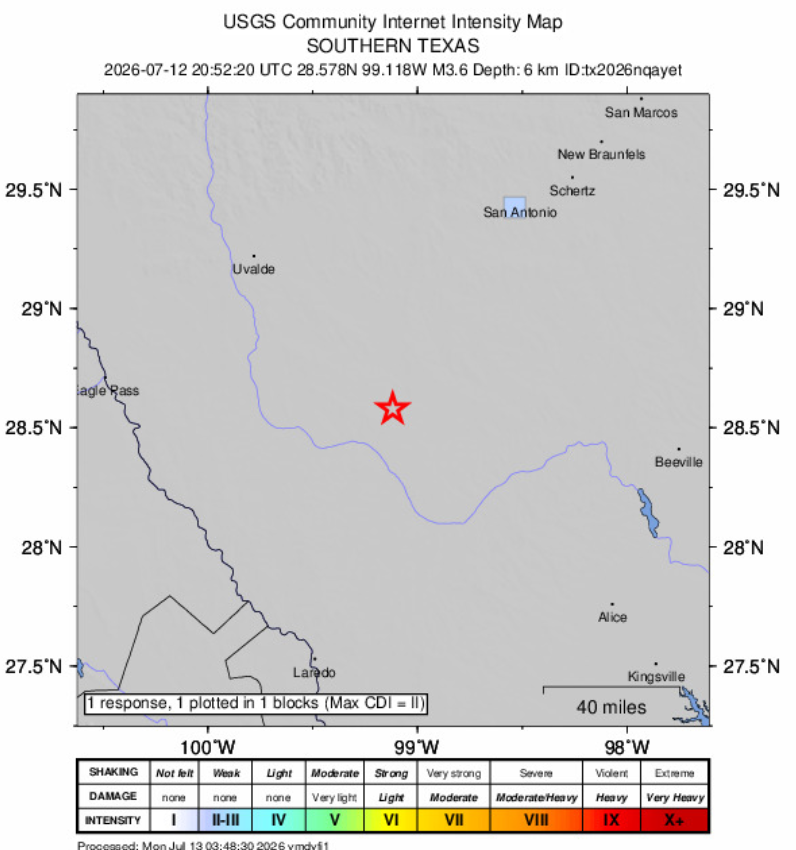 Earthquake causes some minor shaking in South Texas on Sunday