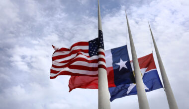 Because no flag may fly higher than the U.S. flag, Texas flags will also be flown at half-staff, according to the Office of the Texas Governor’s website.