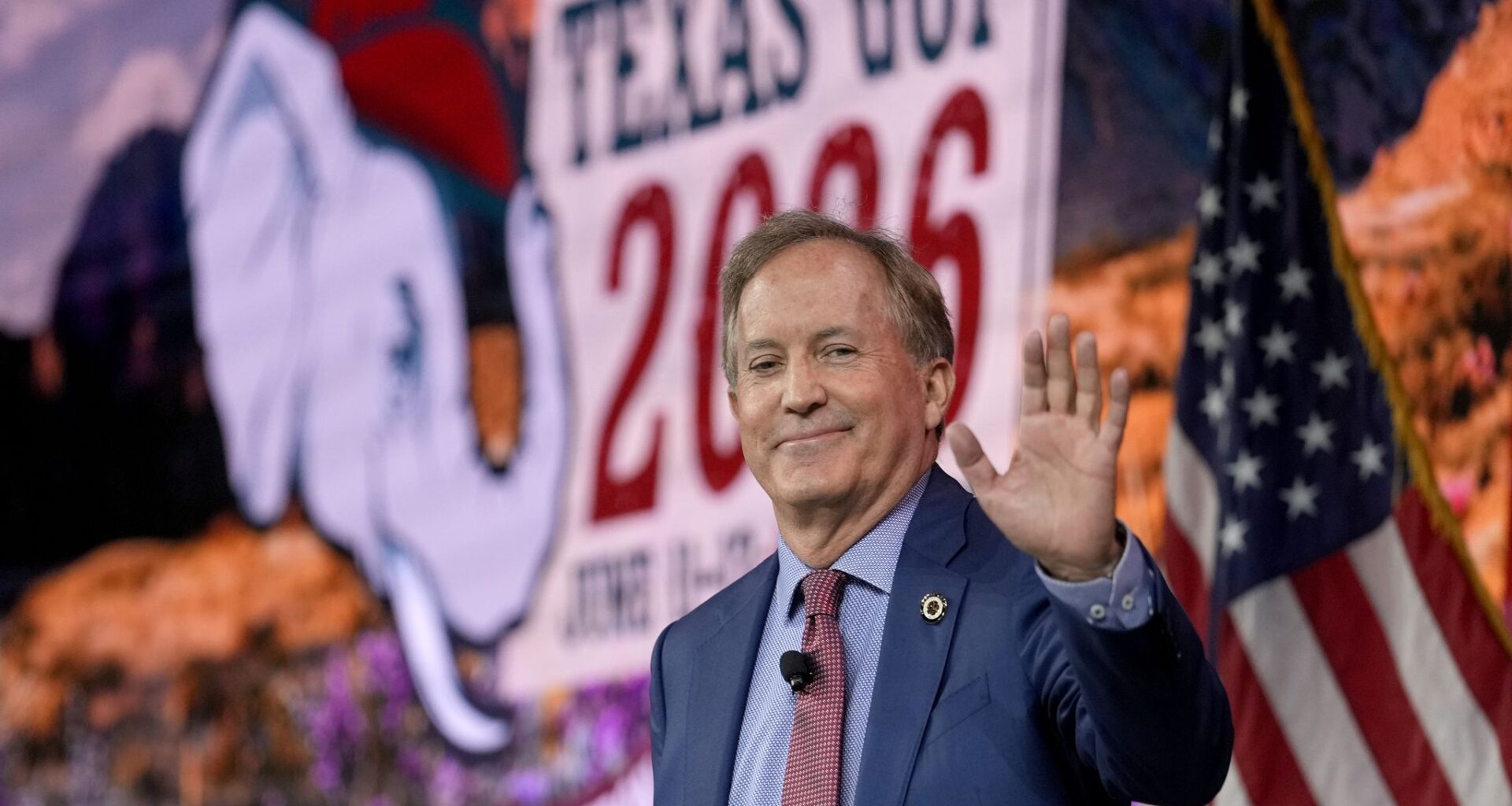Texas Attorney General Ken Paxton is shown during the Texas GOP convention in the George R. Brown Convention Center in Houston Friday, June 12, 2026.