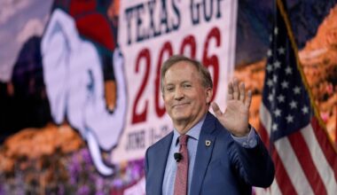 Texas Attorney General Ken Paxton is shown during the Texas GOP convention in the George R. Brown Convention Center in Houston Friday, June 12, 2026.
