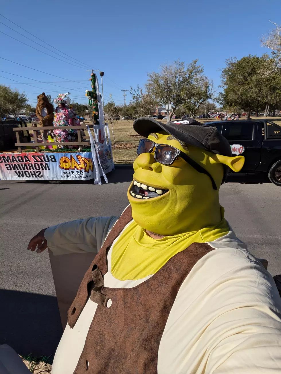 Grizz as Shrek at KLAQ Halloween Parade 2024 - GRIZZ
